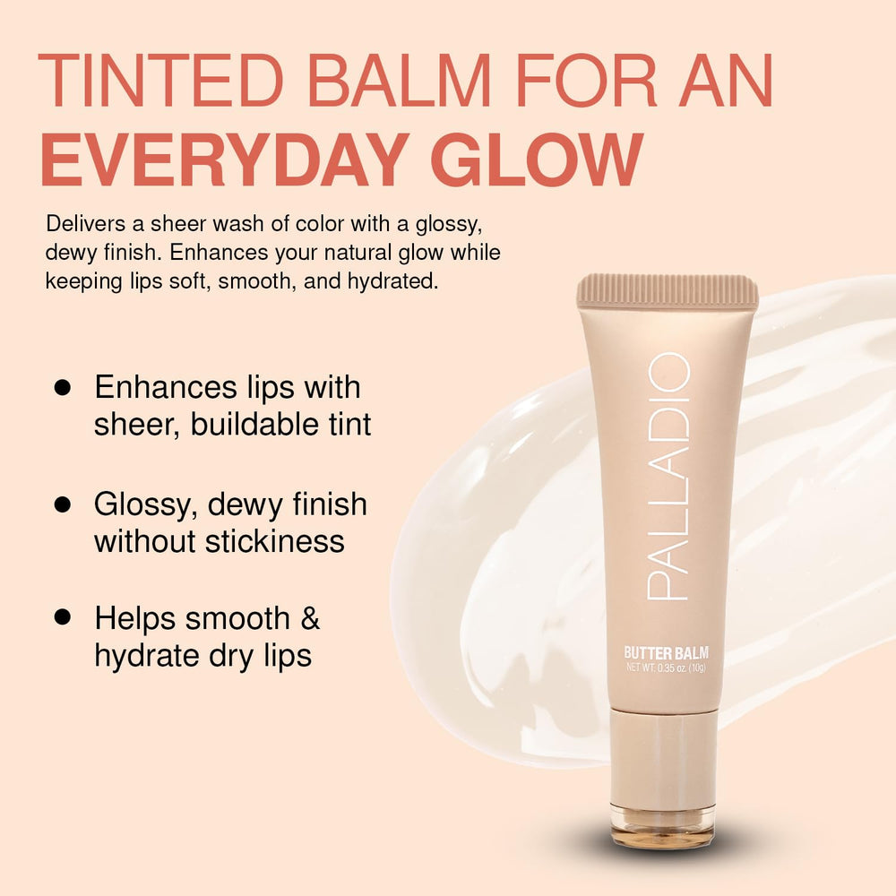 Palladio Butter Balm sheer tint close-up highlighting natural color hydration