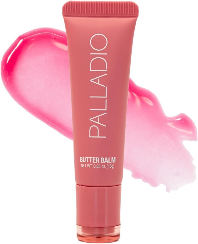 Palladio Butter Balm tube in use delivering instant hydration for soft lips