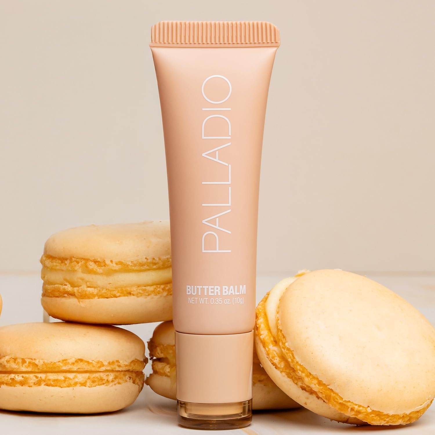 Palladio Butter Balm vegan formulation shown with clean paraben-free packaging