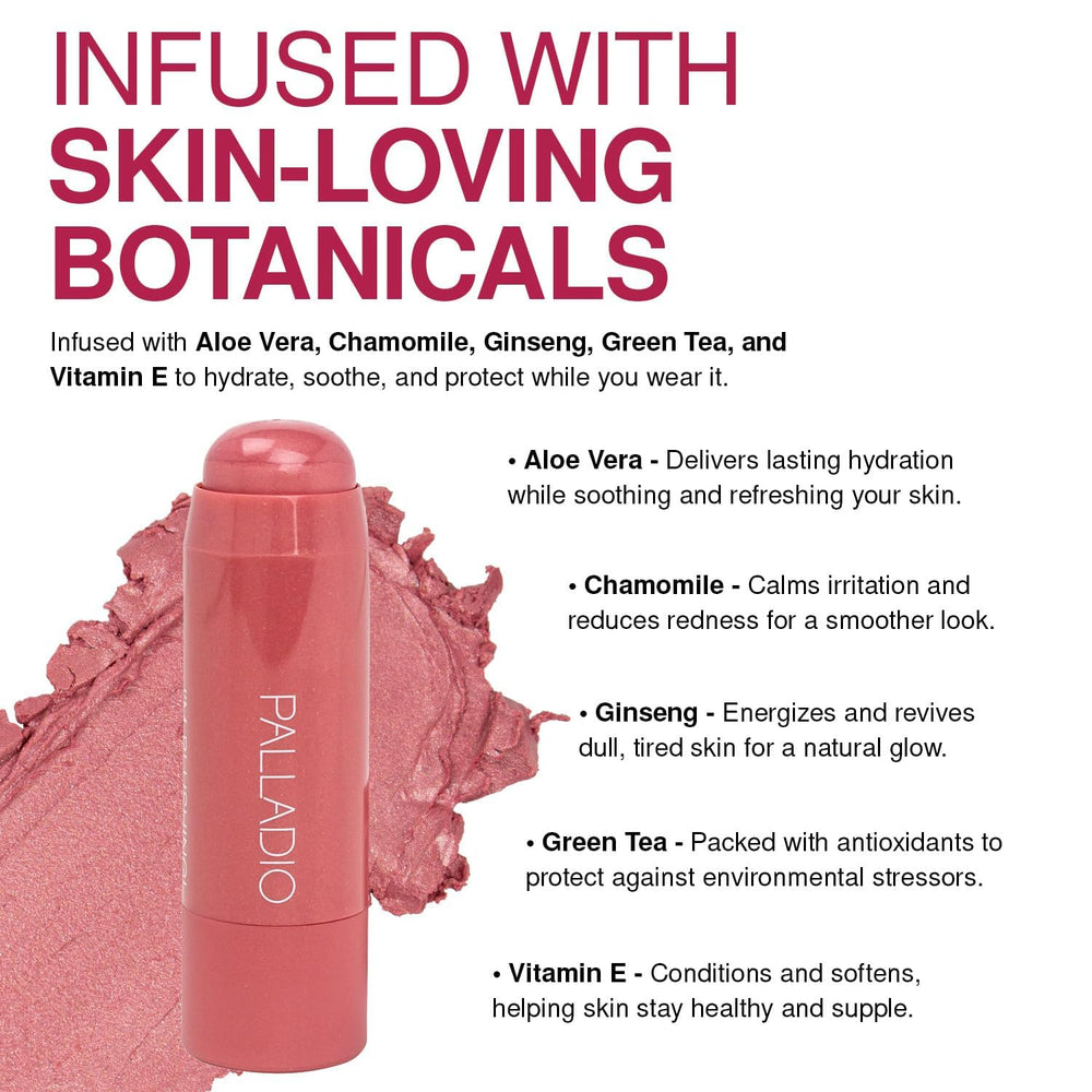 Palladio I'm Blushing 2-in-1 application on cheeks demonstrates versatile color payoff