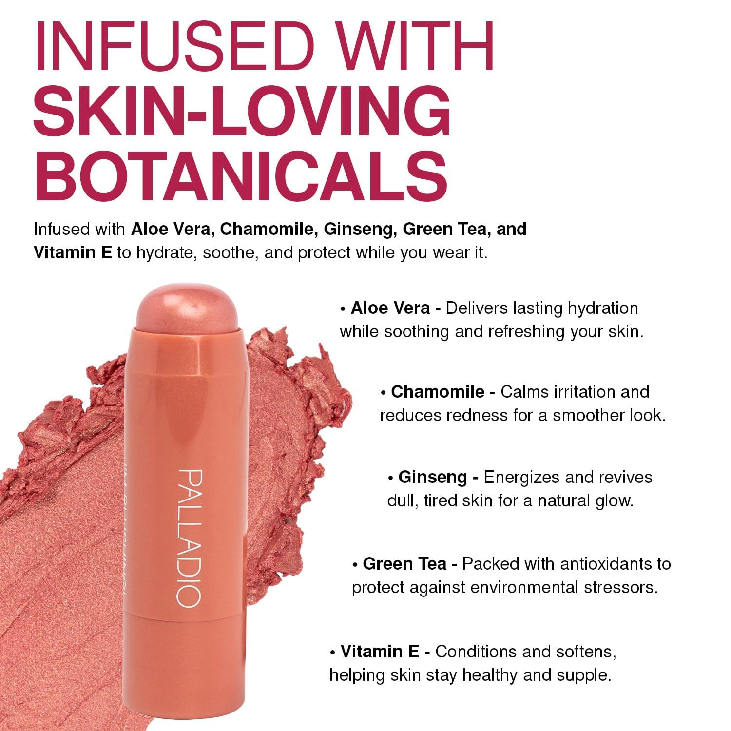 Palladio I'm Blushing peony swatch reveals shimmering tint for lips and cheeks