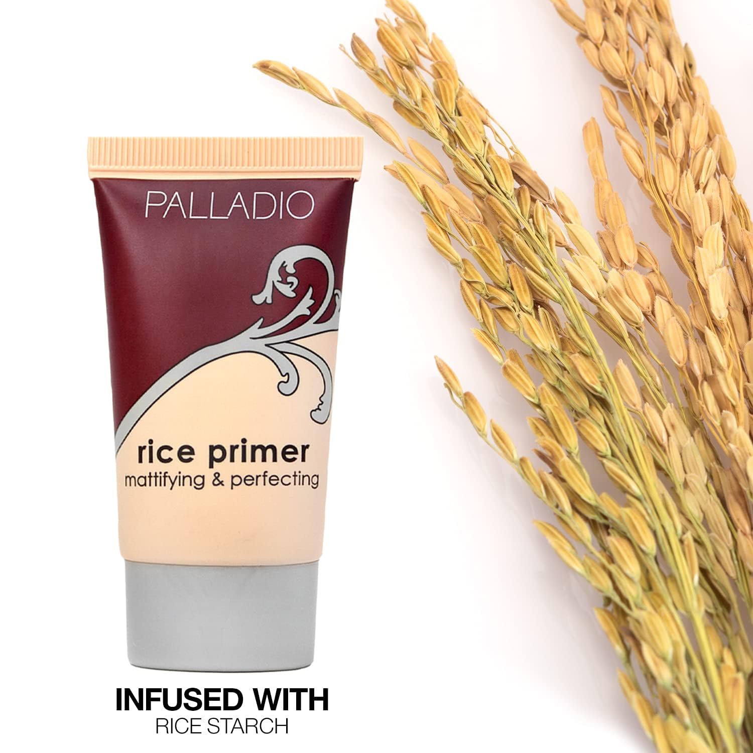 Palladio Rice Primer skin look after application shows smooth matte complexion.