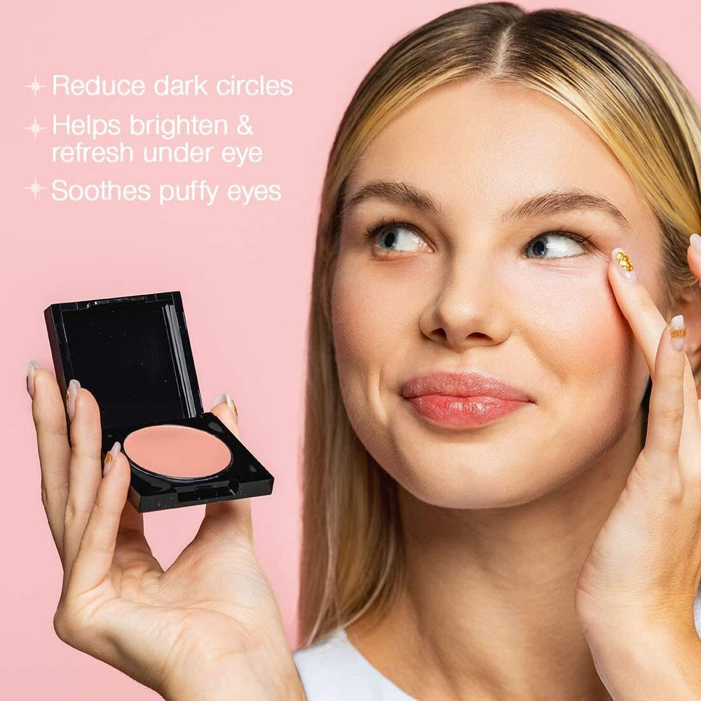 Palladio Under Eye Brightener Golden Tan packaging closeup emphasizes shade variety and premium formula.