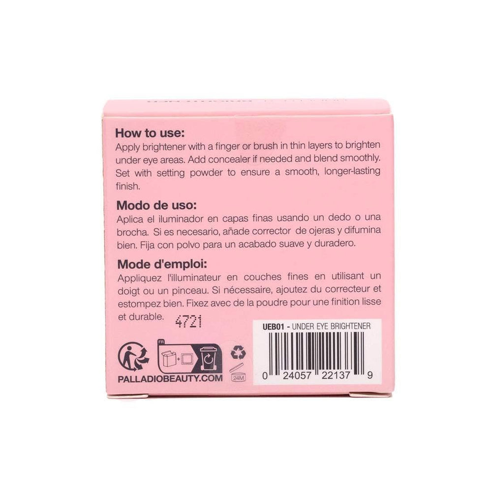 Palladio Under Eye Brightener under-eye area before-after hints at reduced darkness.