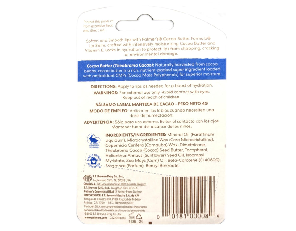 Palmer's Cocoa Butter lip balm with SPF-15 for wind-burn and sun protection.
