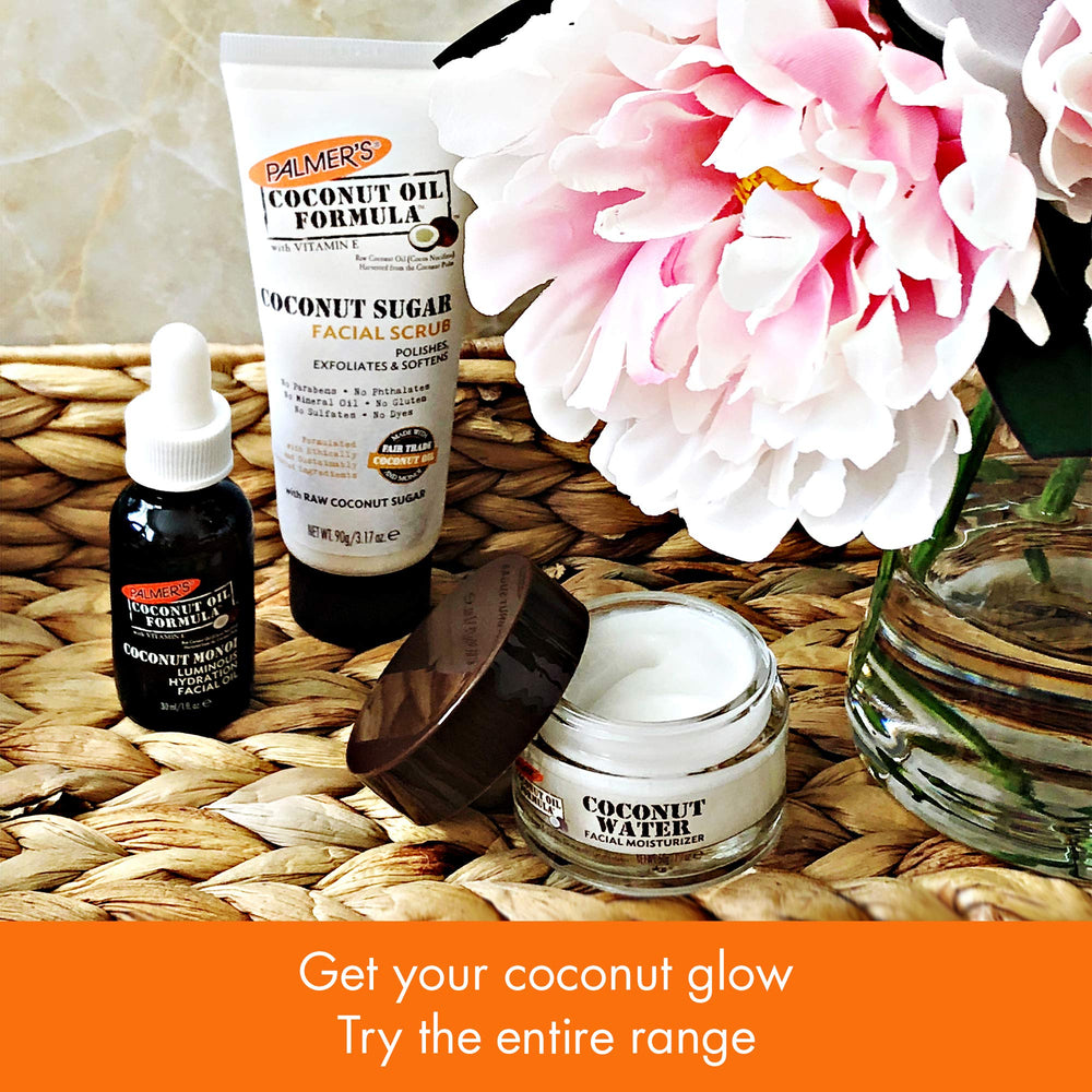 Palmer's Coconut Sugar Facial Scrub results appear brighter and refined.