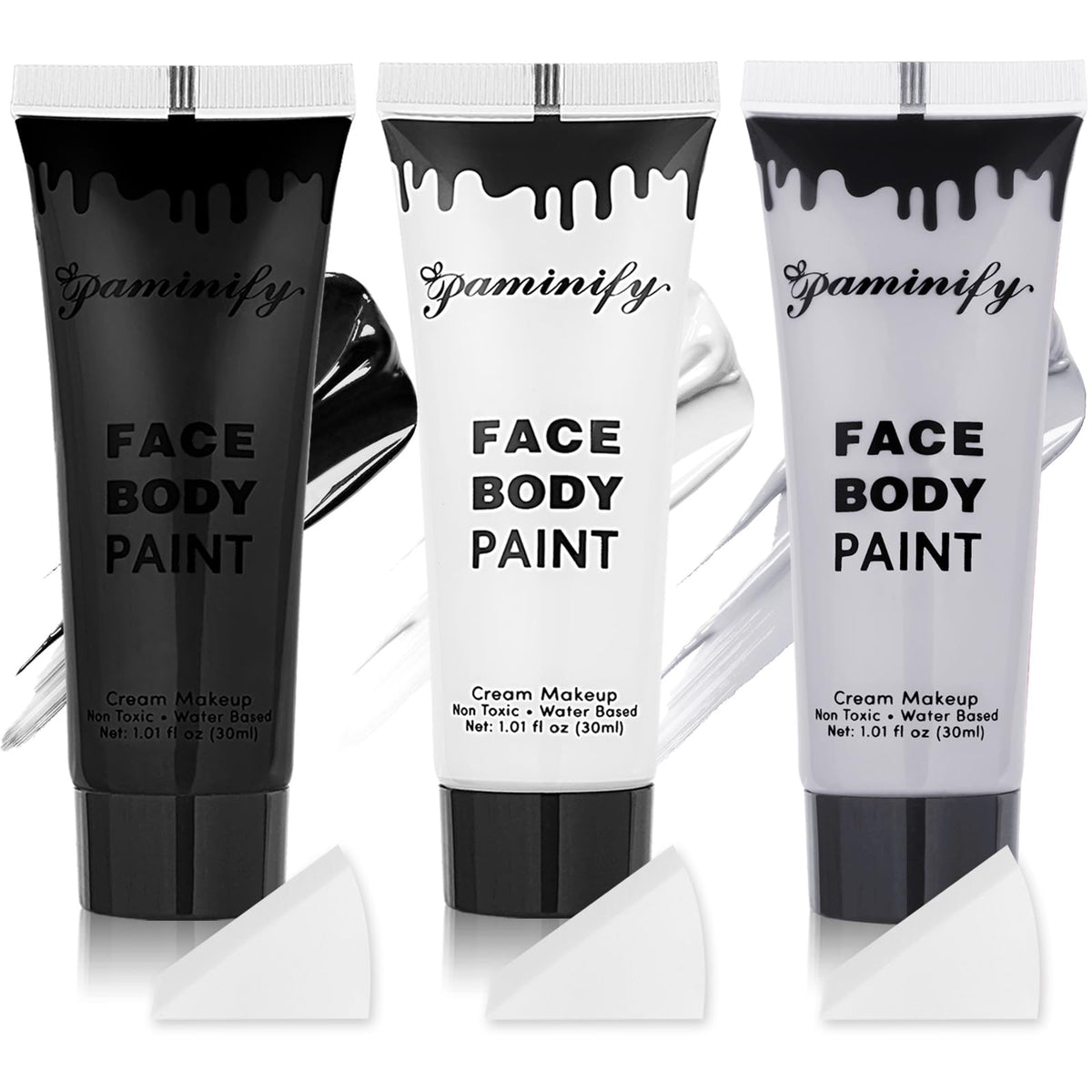 Paminify black white grey face paint 30 ml pot for bold Halloween looks.