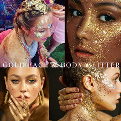 Paminify Gold Face Glitter Gel applied to hair for quick festival shine.