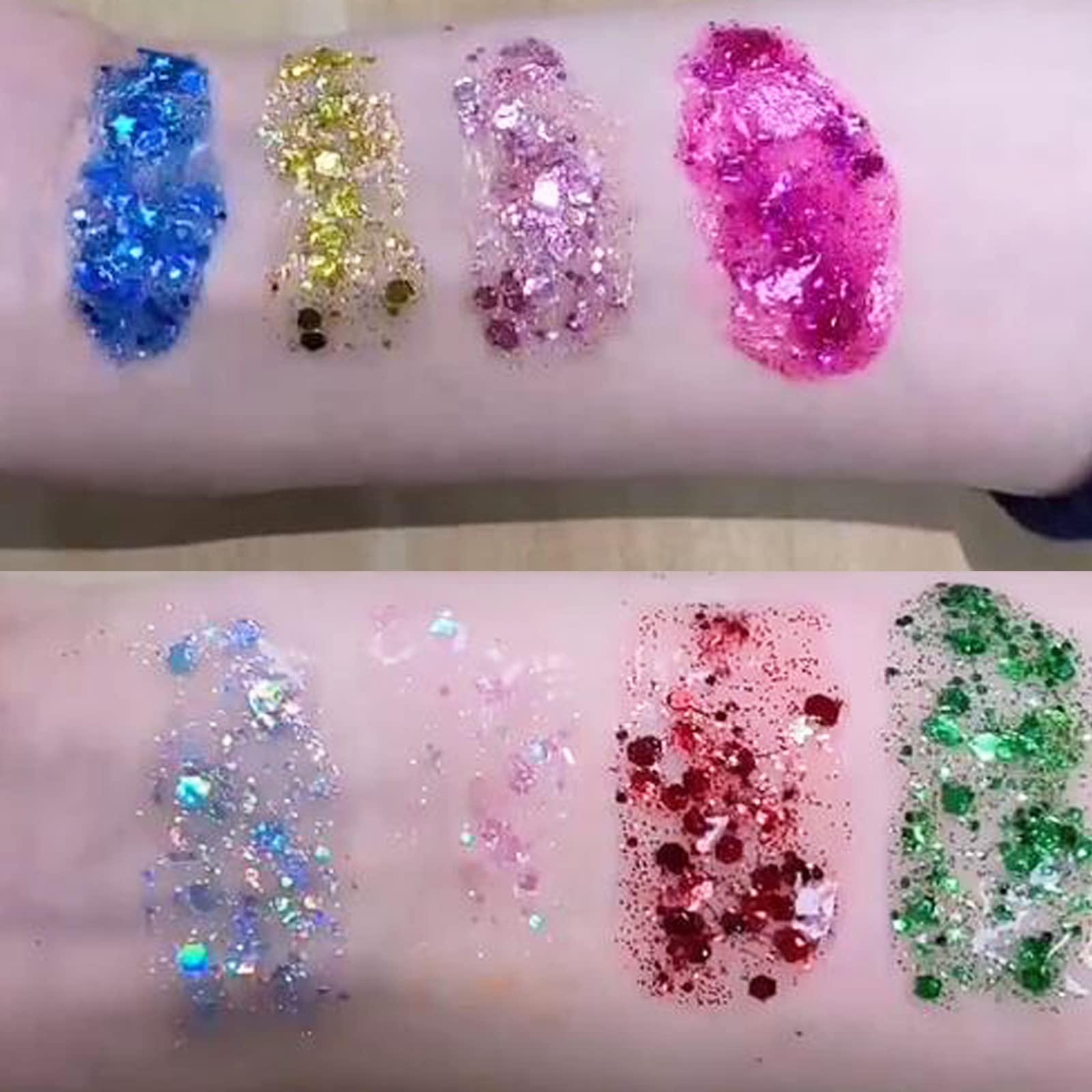Paminify Gold Glitter Gel is versatile for face, body, eyes, lips, nails.