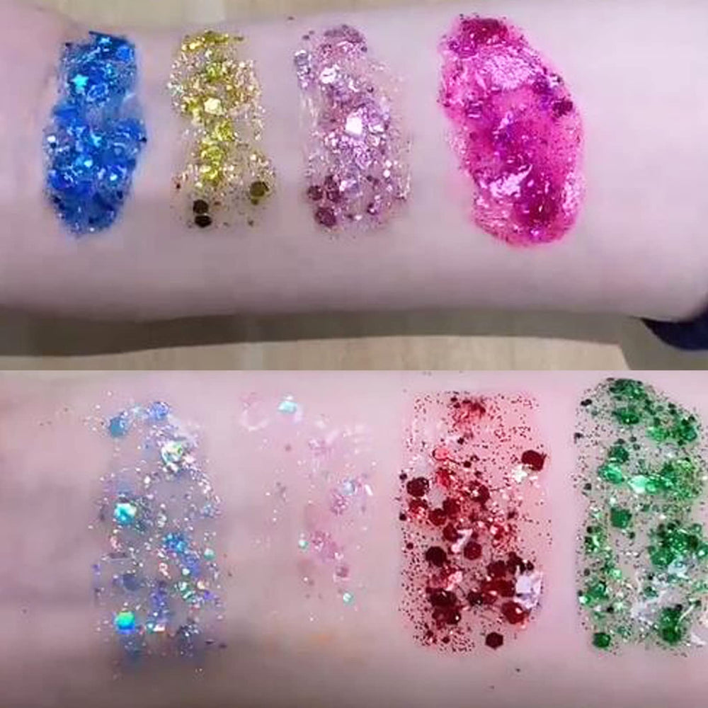 Paminify Gold Glitter Gel is versatile for face, body, eyes, lips, nails.