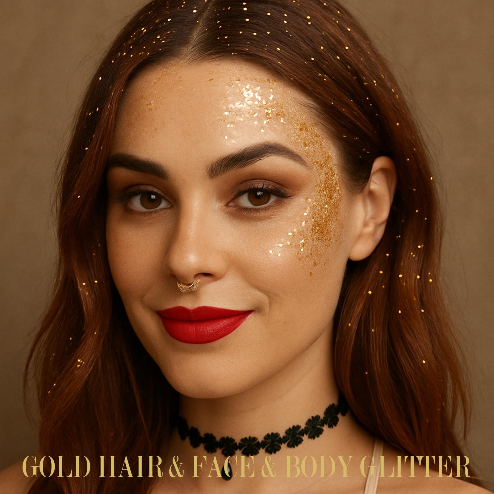 Paminify Gold Glitter Sequin Mix application highlight for body and face sparkle.