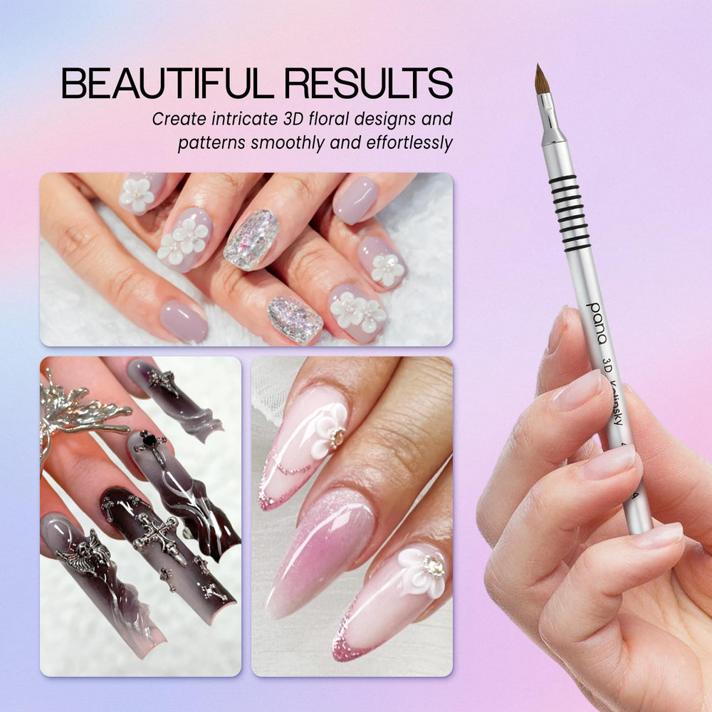 PANA 3D Kolinsky brush used on acrylic and gel for sculpted 3D flower designs.