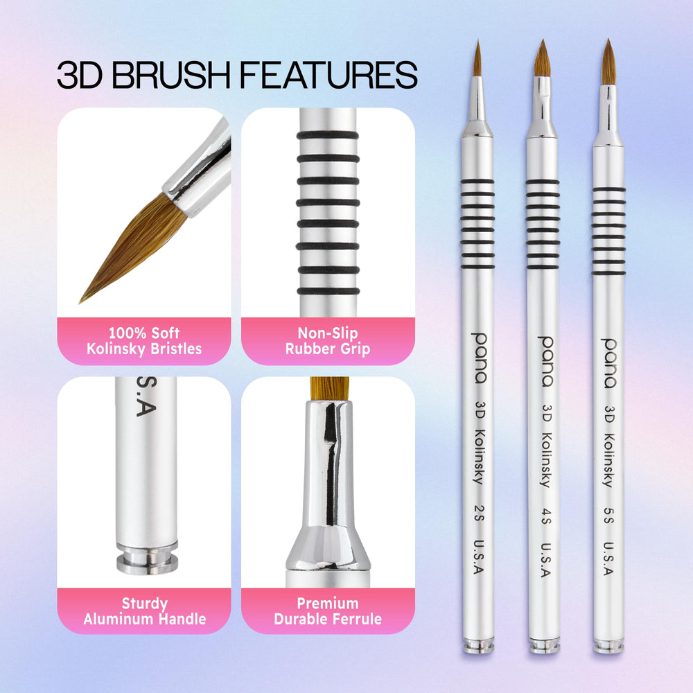 PANA 3D Kolinsky acrylic brush cap close-up shows sturdy metal cap and durability.