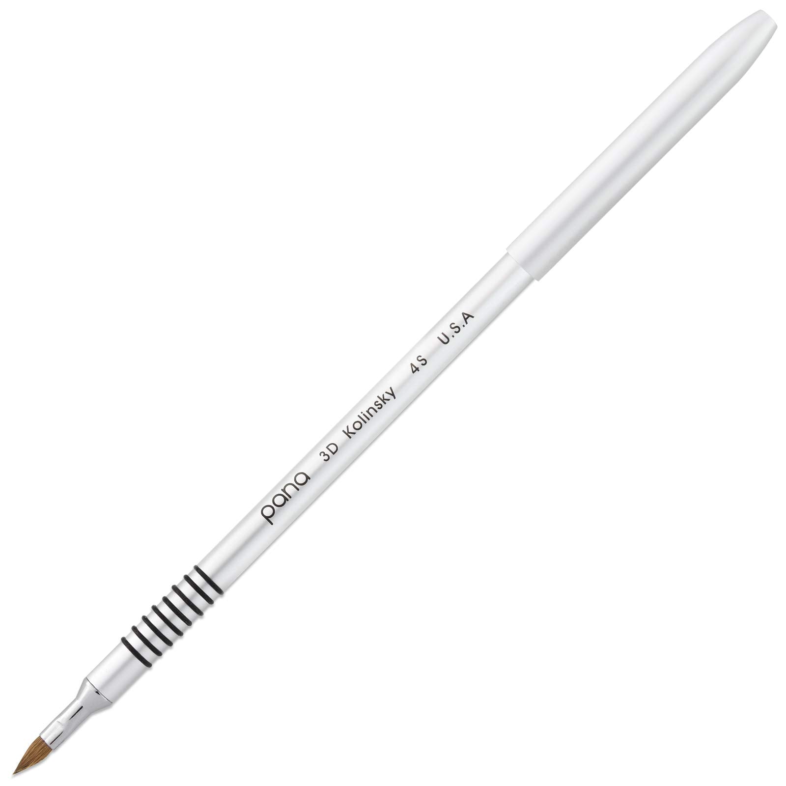 PANA 3D Kolinsky acrylic brush with silver non-slip grip for precise floral nail art detailing.