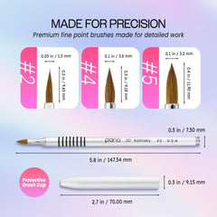 PANA 3D Kolinsky acrylic brush tip close-up highlights the fine 0.3 inch tip for delicate shading.