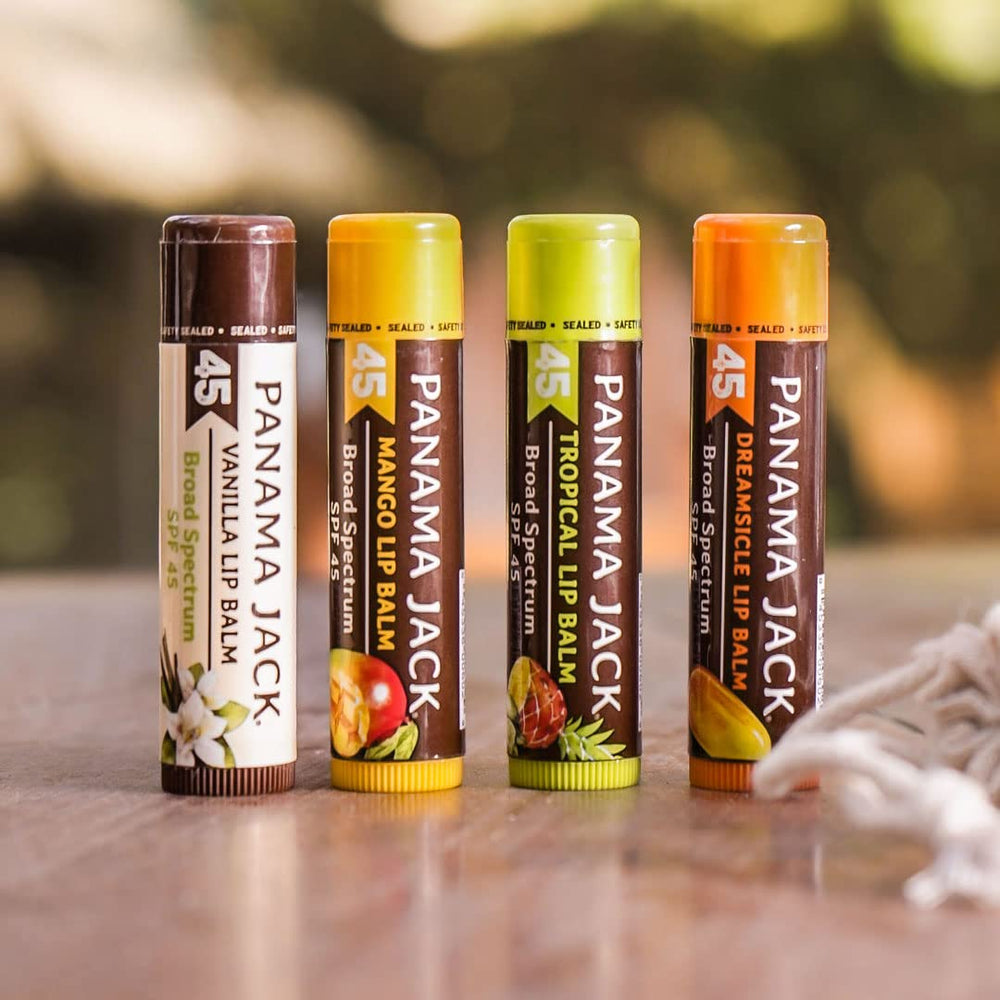 Panama Jack Sunscreen Lip Balm pack of 3 ready for outdoor sun days.