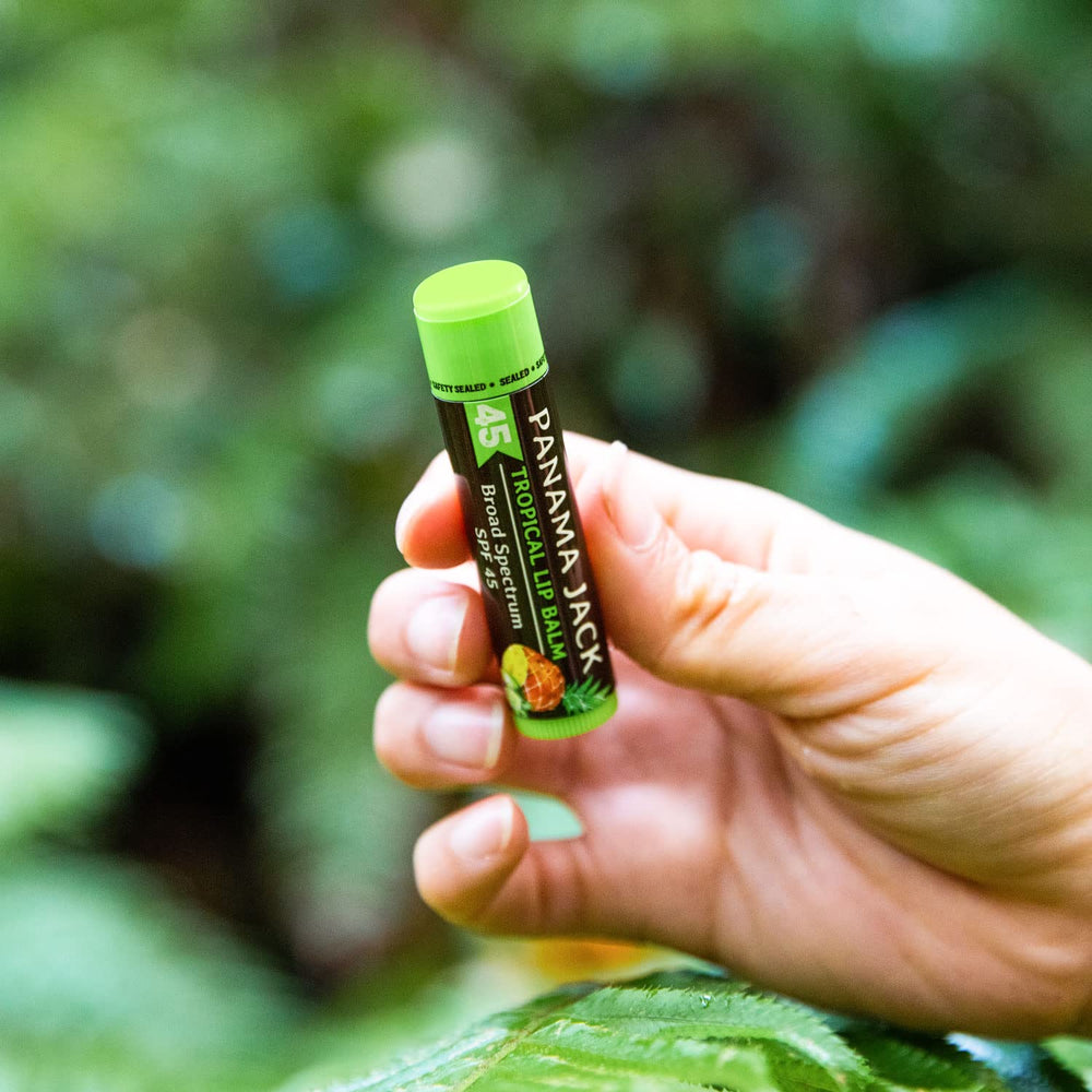 Panama Jack Sunscreen Lip Balm SPF 45 protects lips across seasons and activities.