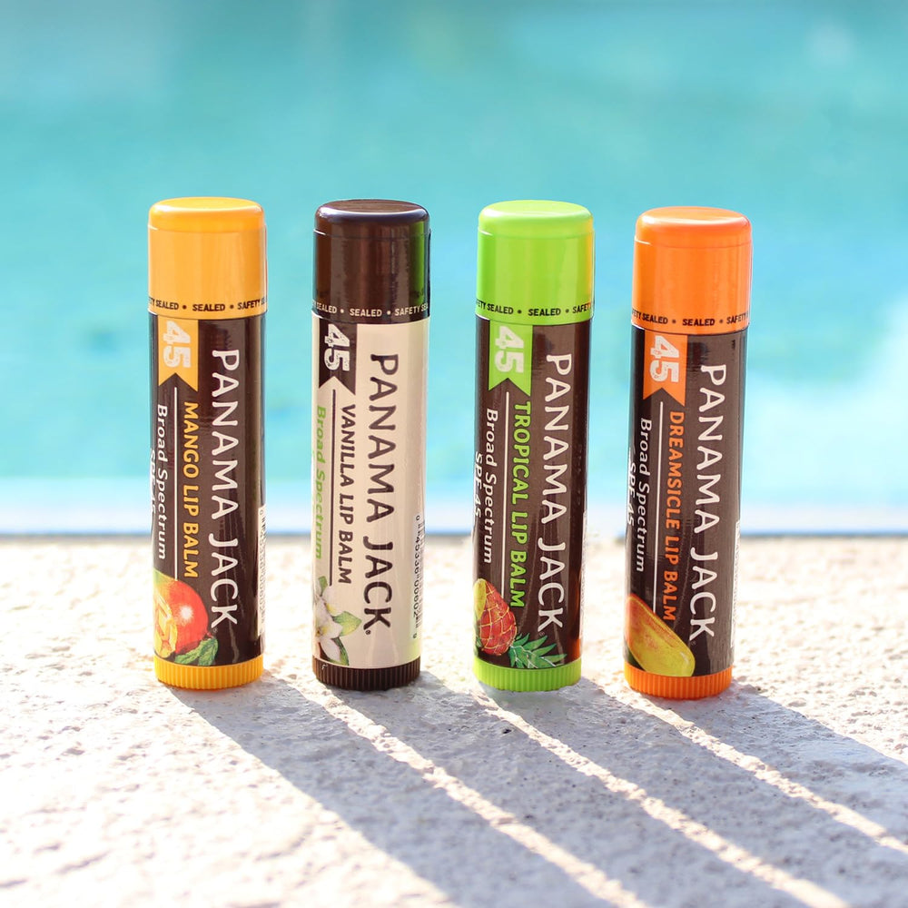 Panama Jack lip balm mango pack swatch highlights tropical aroma and protection