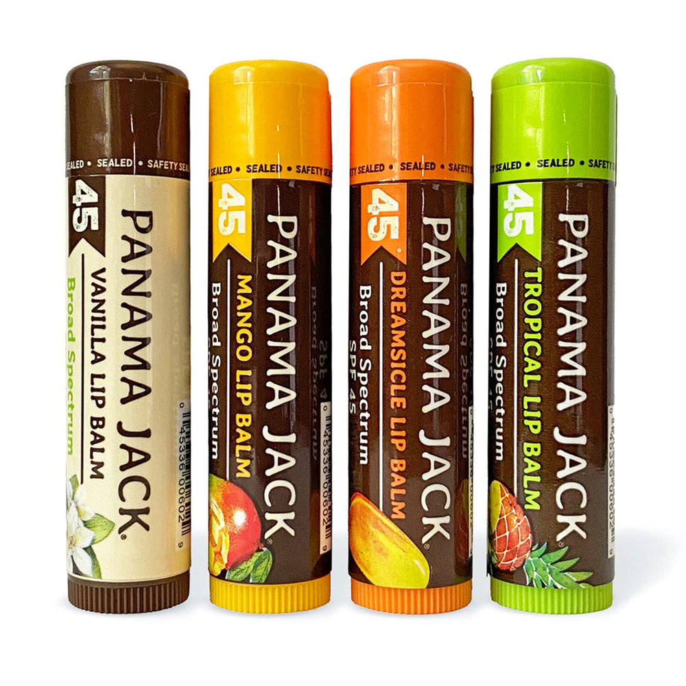 Panama Jack Sunscreen Lip Balm vanilla pack swatch with SPF 45 and smooth glide