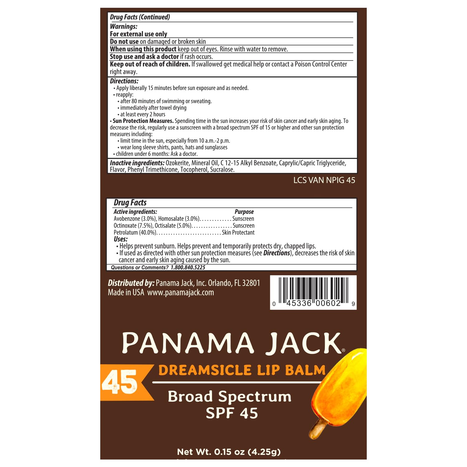 Panama Jack Sunscreen Lip Balm Vanilla flavor in sunlight suggests everyday guard.
