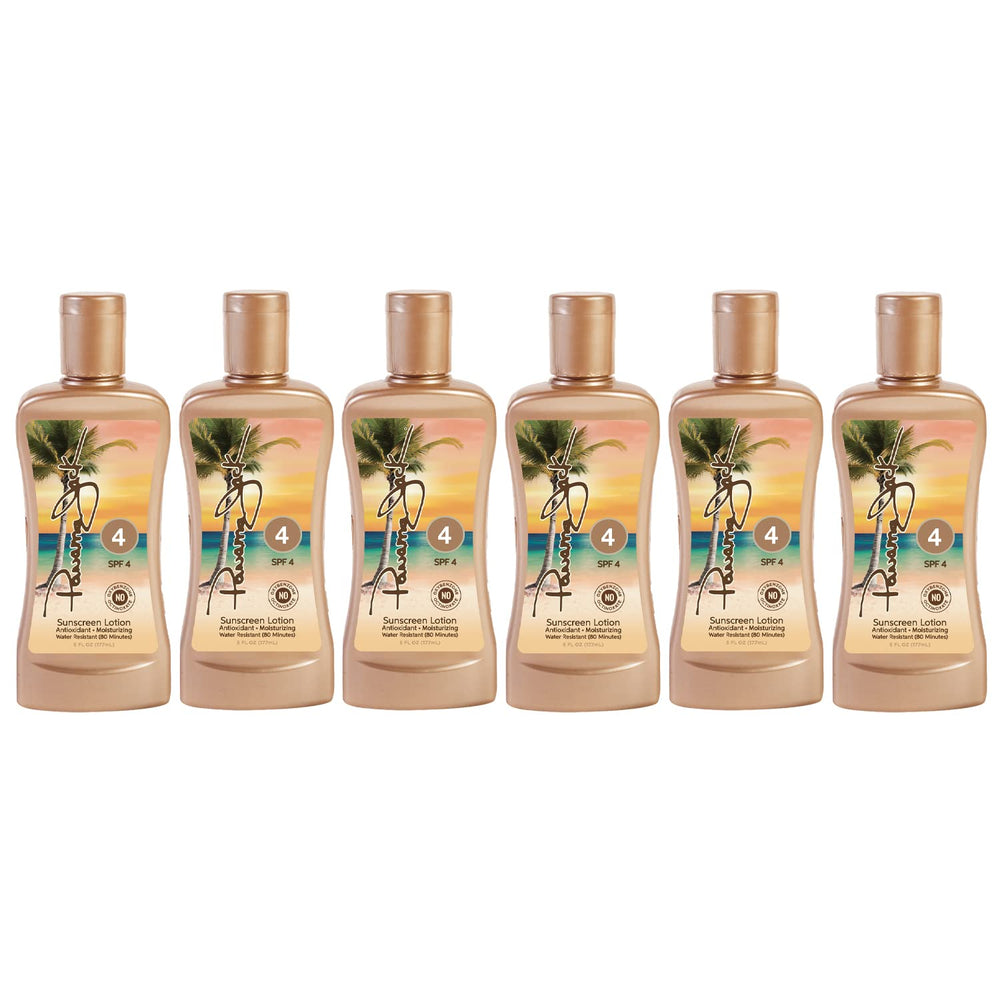 Panama Jack tropical beach scene suggesting tanning and vacation vibe
