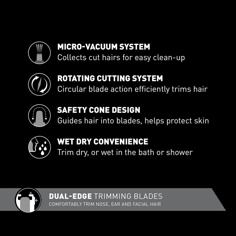 Panasonic ER430K nose-trimmer head close-up, precise cut with hypoallergenic blades.