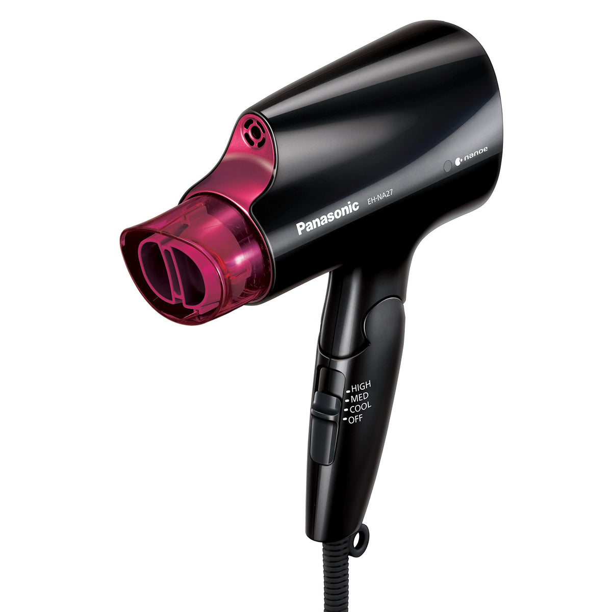 Panasonic nanoe compact hair dryer folding-handle for easy travel storage.