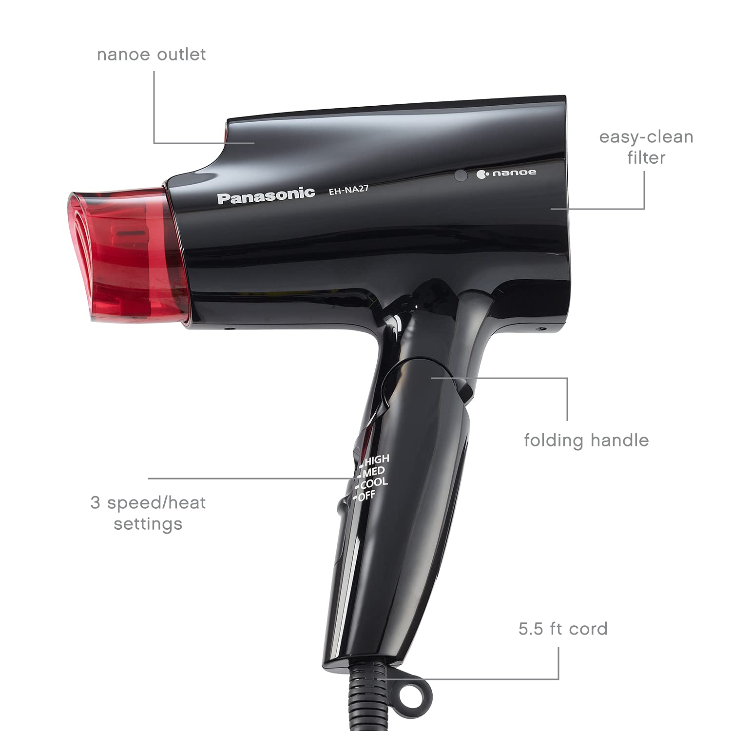 Panasonic nanoe compact hair dryer portable-travel-storage suited for bags.