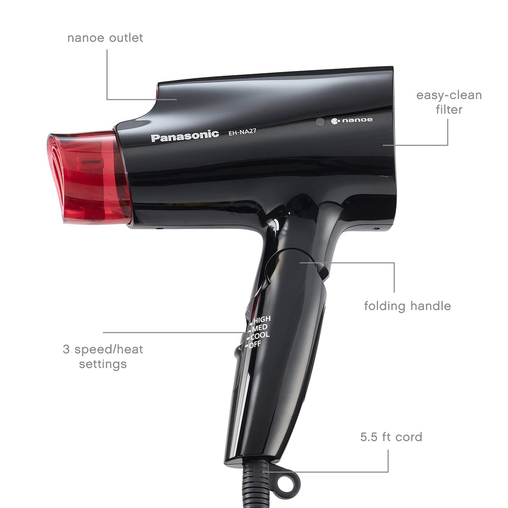 Panasonic nanoe compact hair dryer portable-travel-storage suited for bags.