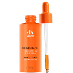 Panda's Promise Batana Oil bottle shows vegan, cold-pressed nourishment for hair
