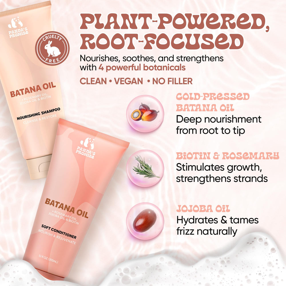 Panda's Promise Batana Oil Conditioner smooths frizz for smoother strands.