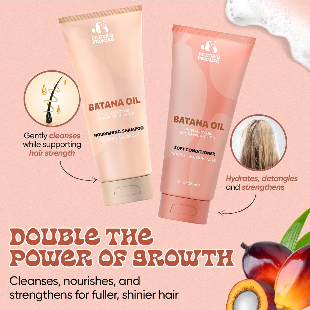 Panda's Promise Batana Oil Shampoo on wet hair enhances curl definition.