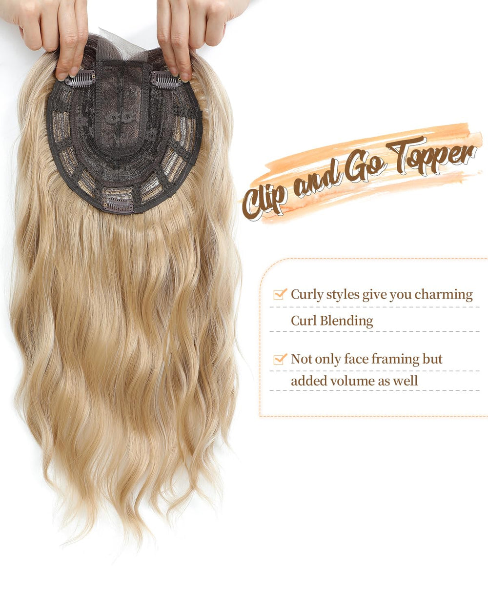 Paneway Ombre Dark Root to Blonde topper on model for fuller daytime hairstyle