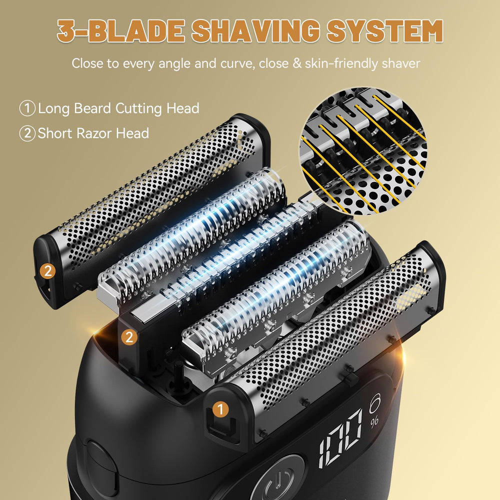 Panid electric foil shaver LED display shows battery status for travel readiness