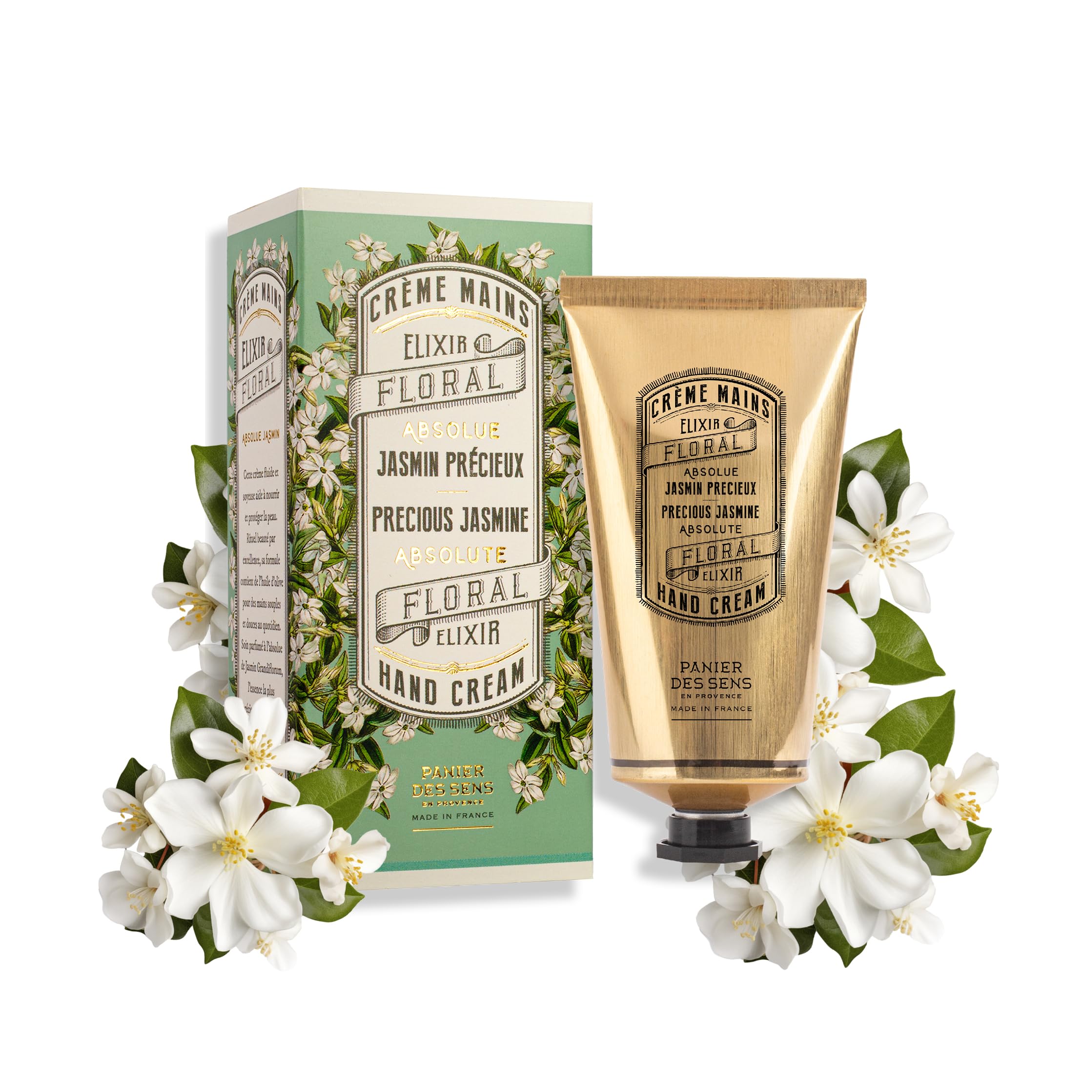 Panier des Sens Jasmin Hand Cream tube close-up showcasing olive oil hydration