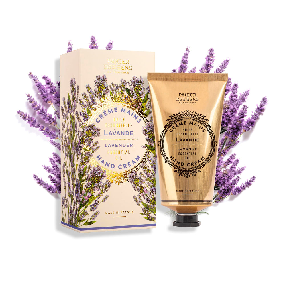Panier des Sens Lavender Hand Cream tube closeup showing silky texture for daily moisturization