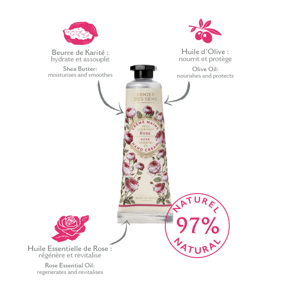 Panier des Sens mini hand cream set rose cream, floral aroma for daily pampering.