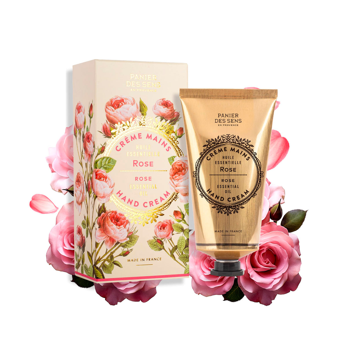Panier des Sens Rose Hand Cream bottle closeup for deep hydration