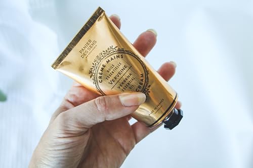 Panier des Sens Verbena Hand Cream application scene demonstrates smooth, quick-absorption formula.