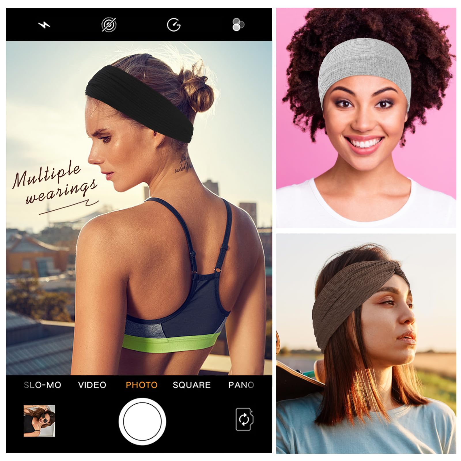Panleding headbands worn by a woman during yoga for comfortable fit and color variety