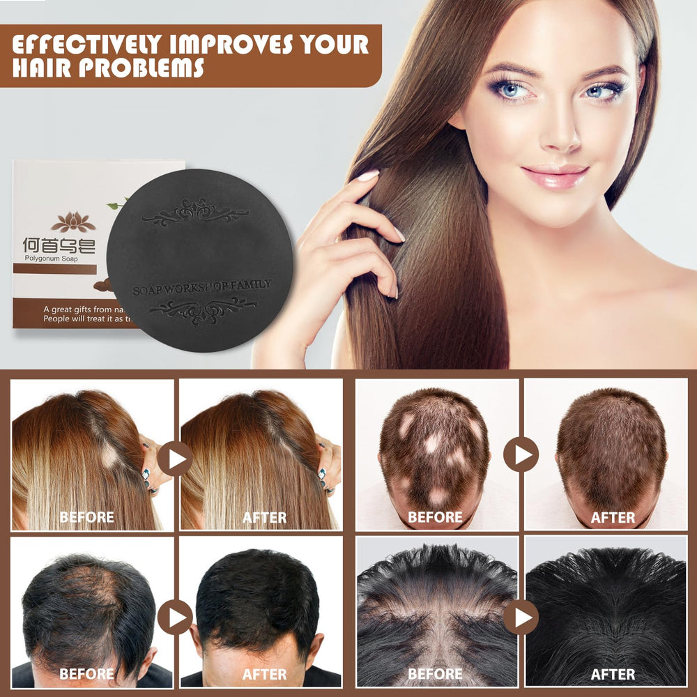 Panmall Fallopia Multiflora Shampoo Bar massaged into the scalp signals stimulating care.