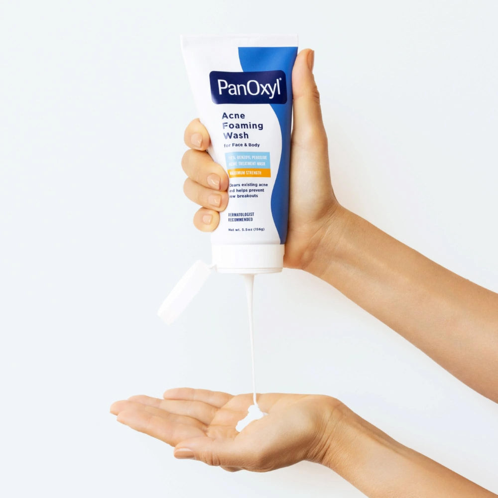 PanOxyl cleanser on bathroom counter ready for daily skincare routine