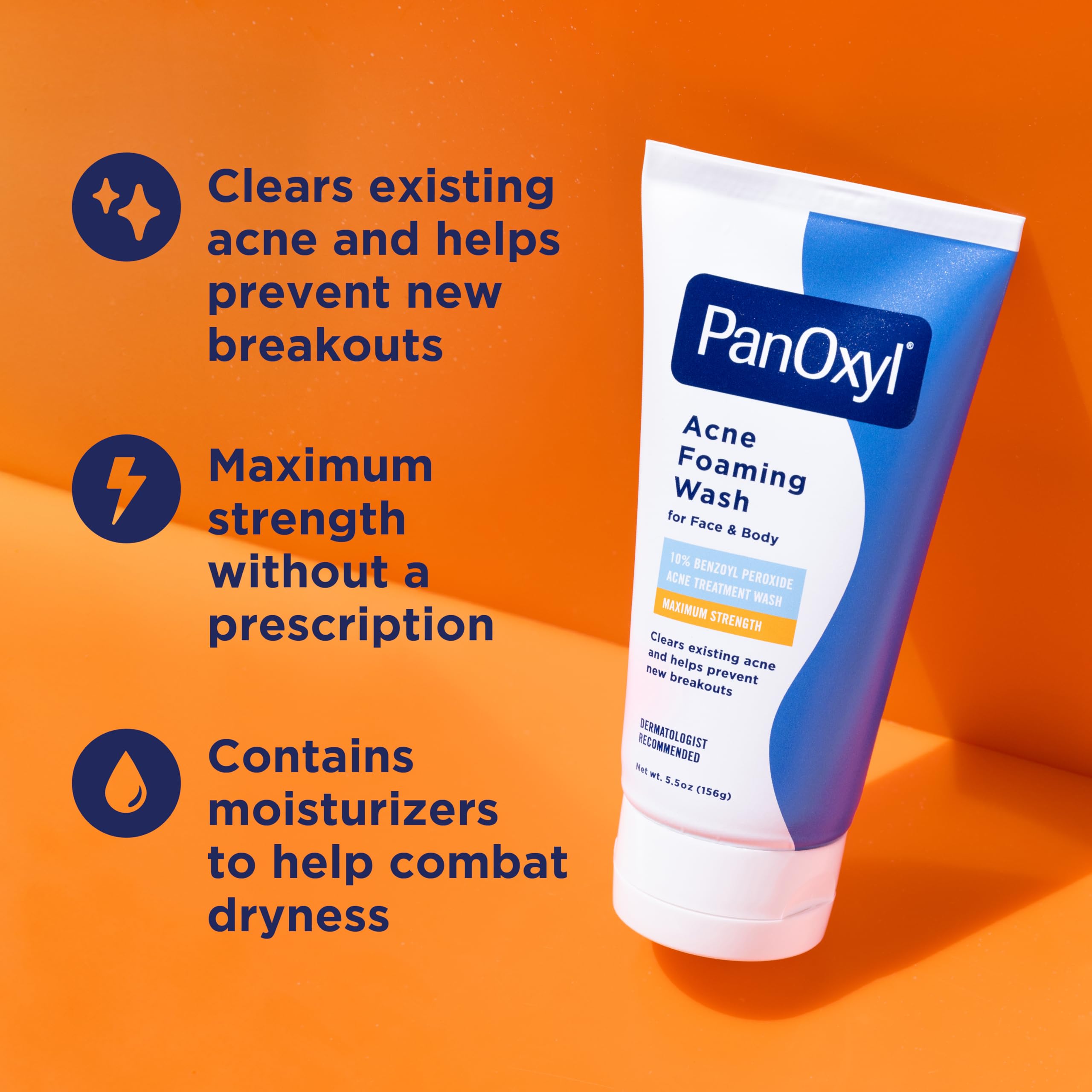 PanOxyl close-up cap and nozzle for easy dispensing and measured use