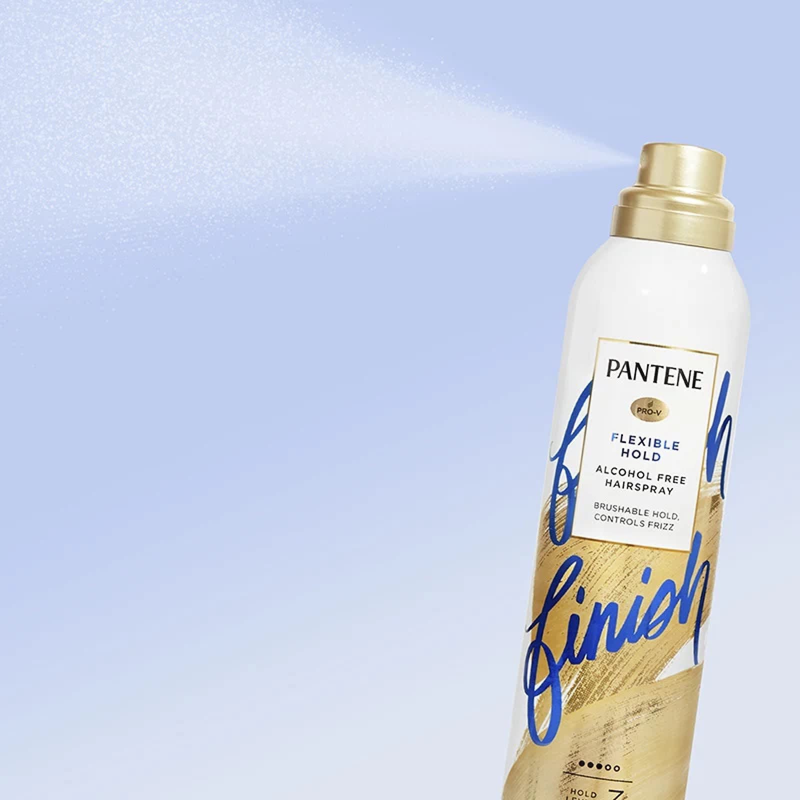 Pantene Air Spray 3 Dot spray on hair illustrates brushable texture for restyling without stiffness.