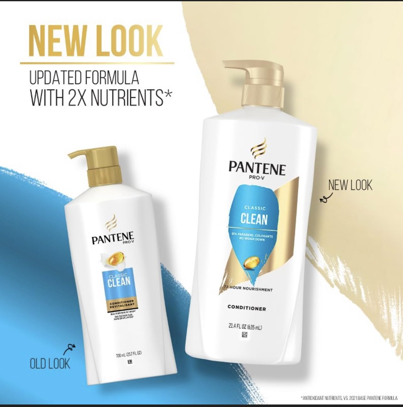 Pantene Classic Clean logo closeup with twin-pack visibility and protection hint