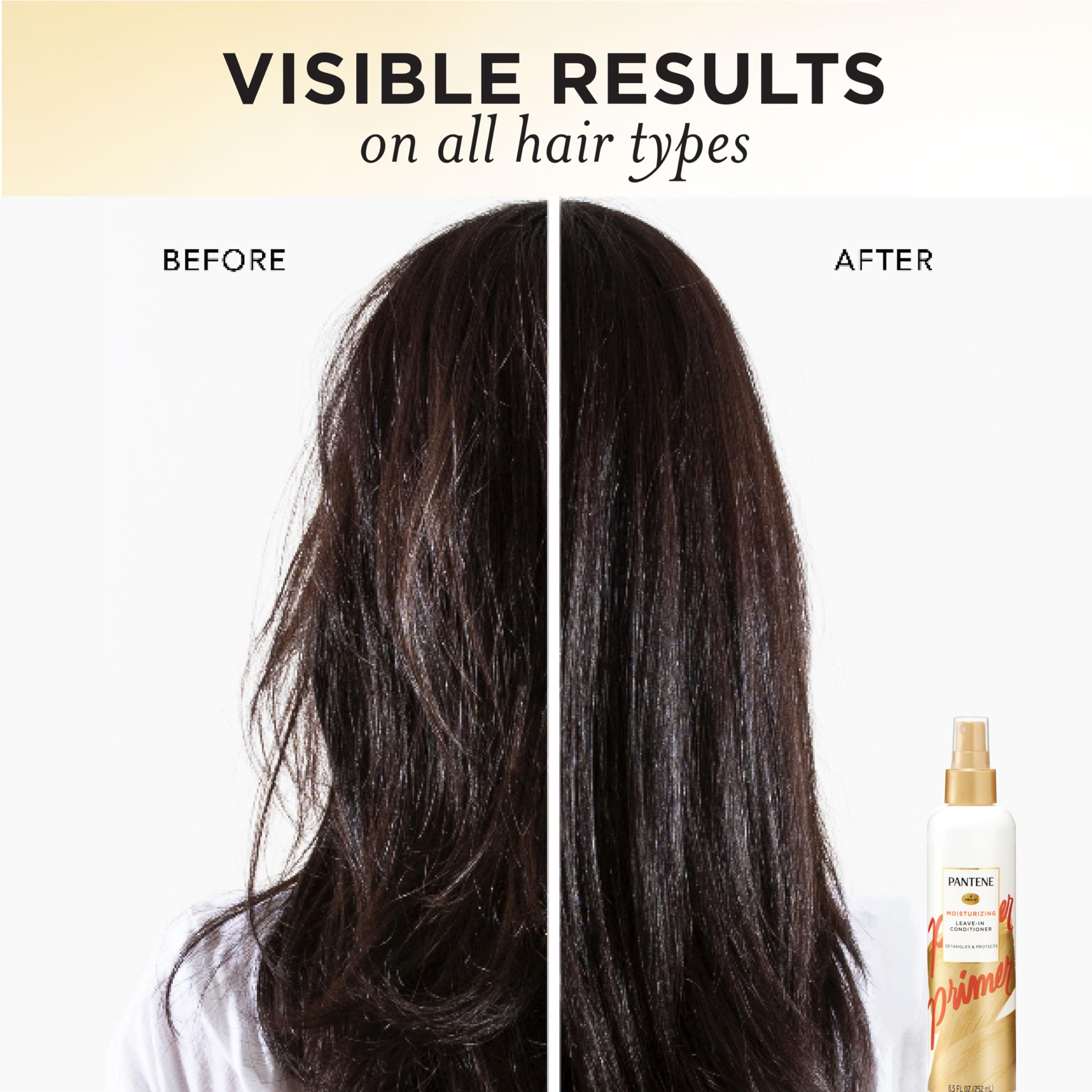 Pantene Conditioning Detangler Spray in hand shows lightweight repair formula.