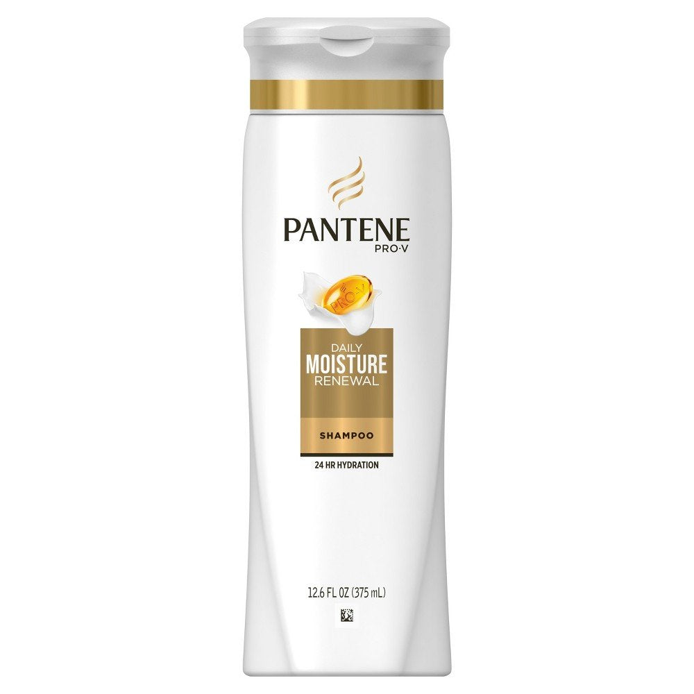 Pantene Daily Moisture Renewal shampoo bottle for daily hydration and frizz control.