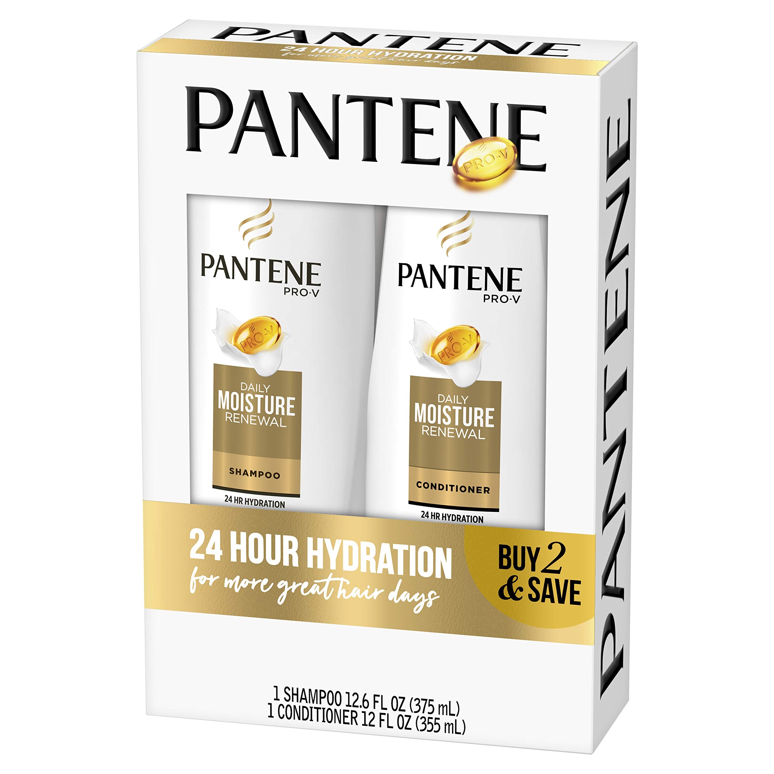 Pantene Daily Moisture Renewal Duo conditioner tube close-up for silky, hydrated ends.