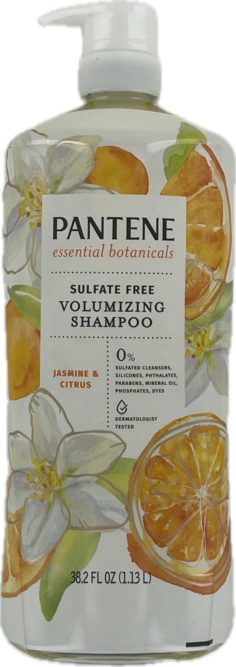 Pantene Essential Botanicals Jasmine & Citrus Shampoo bottle with refreshing scent and volume boost.
