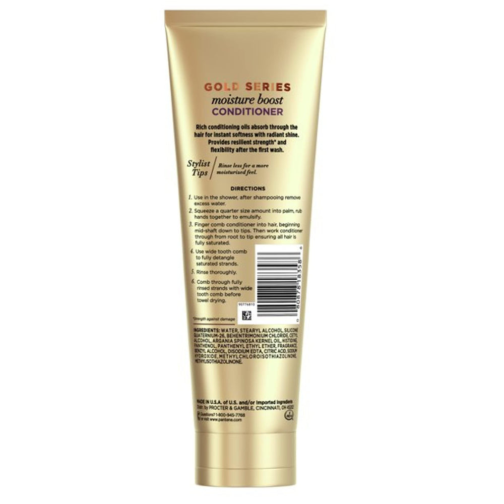Pantene Gold Series Moist Boost Conditioner pump enables easy, mess-free dispensing.